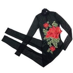 Monaco Sheer Black Bodysuit Jumpsuit Romper Rose